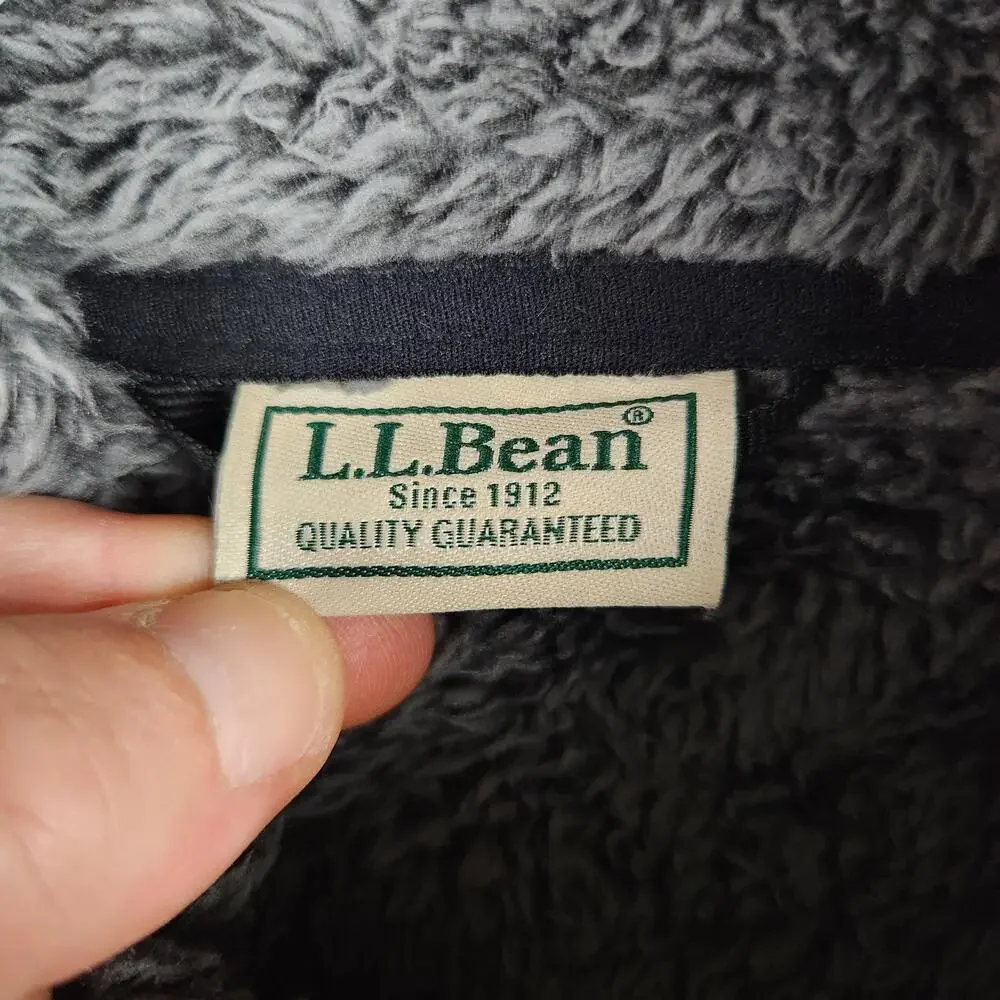 LL Bean Vest Mens Large Gray Fleece Sherpa Full Zip Outdoor Pockets Hiking Logo